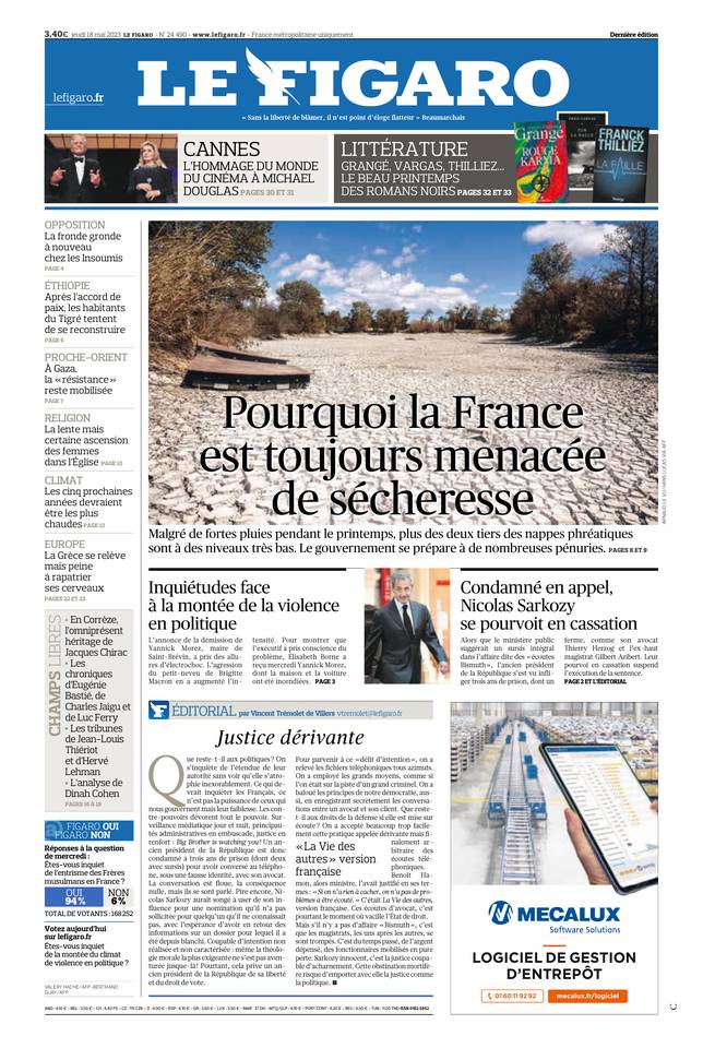Le Figaro Une du 18 mai 2023