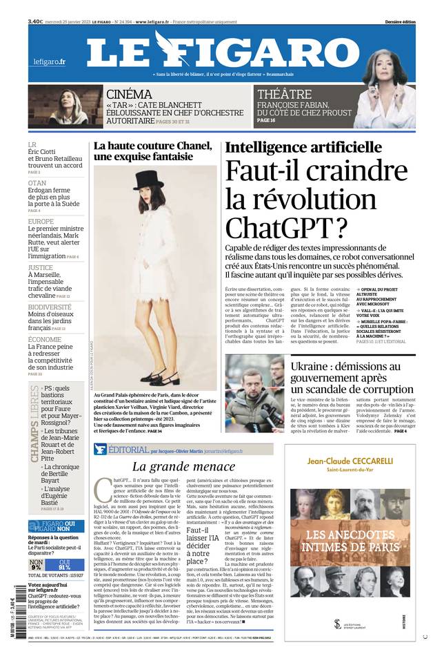 Le Figaro Une du 25 janvier 2023