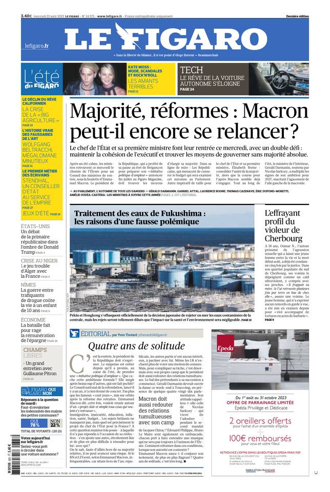 Le Figaro Une du 23 août 2023