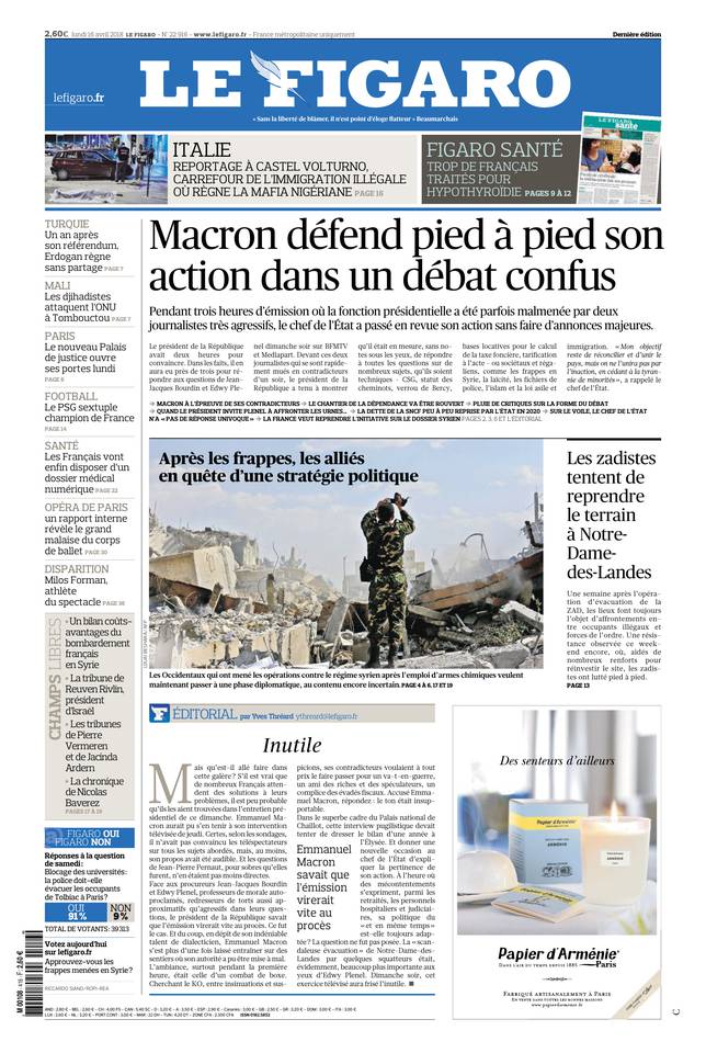 Le Figaro 16 avril 2018 Le Figaro du 16 avril 2018 à télécharger sur iPad