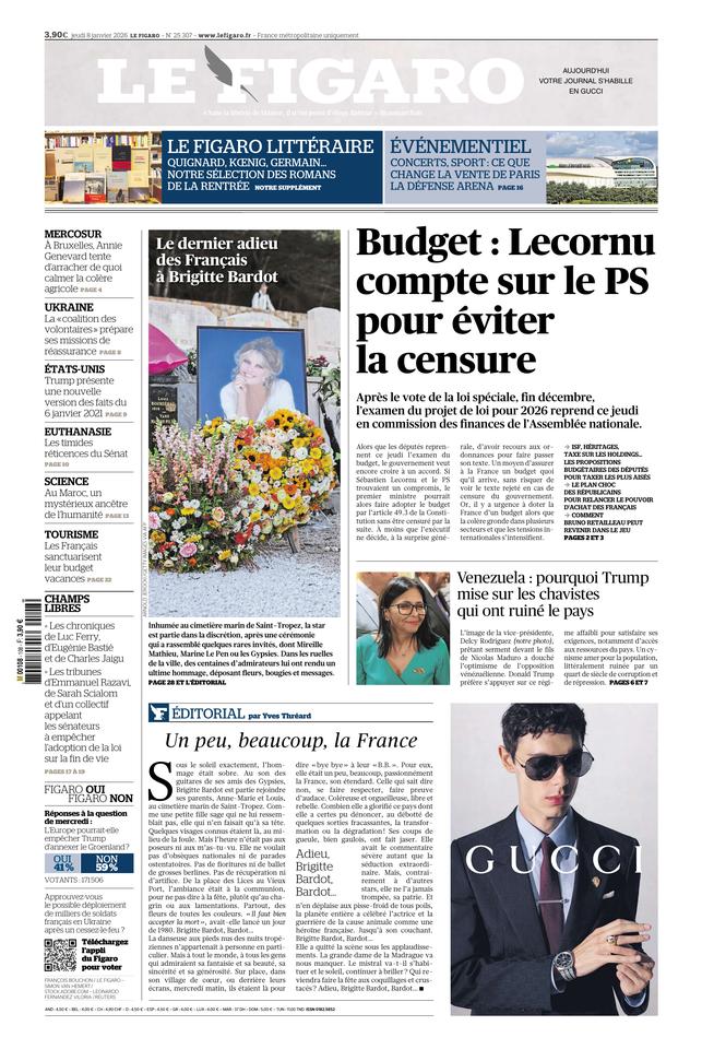 Le Figaro Une du 8 janvier 2026