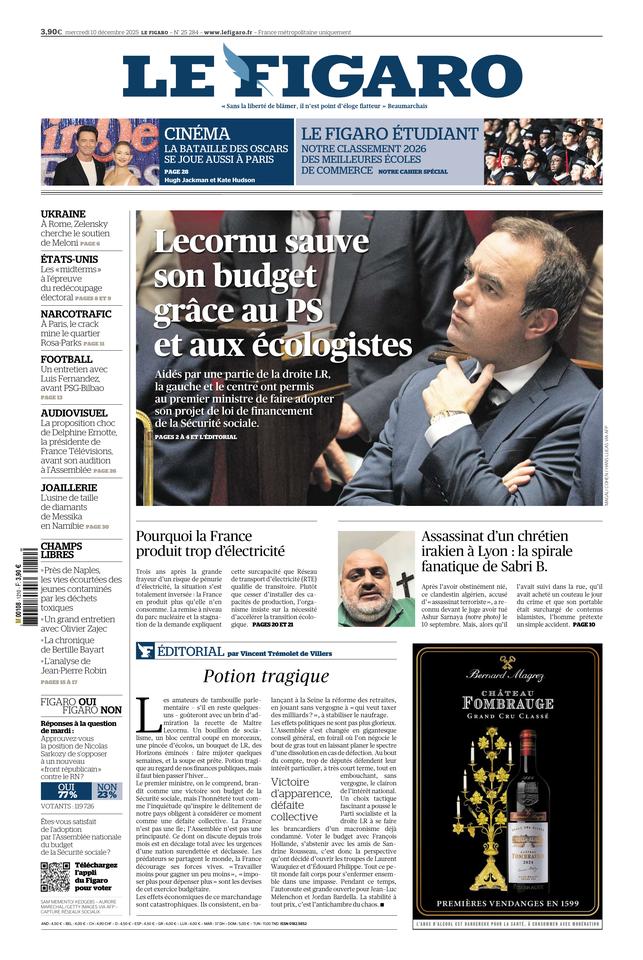 Le Figaro Une du 10 décembre 2025