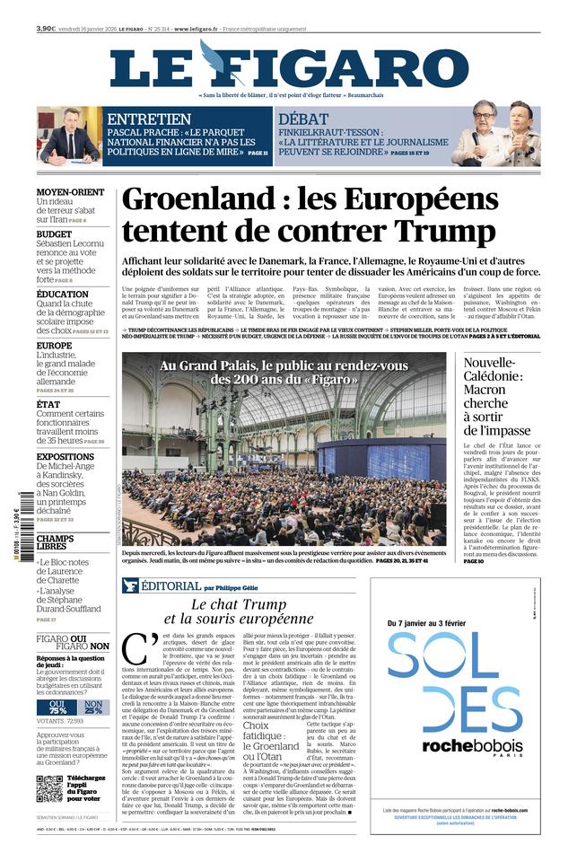 Le Figaro Une du 16 janvier 2026