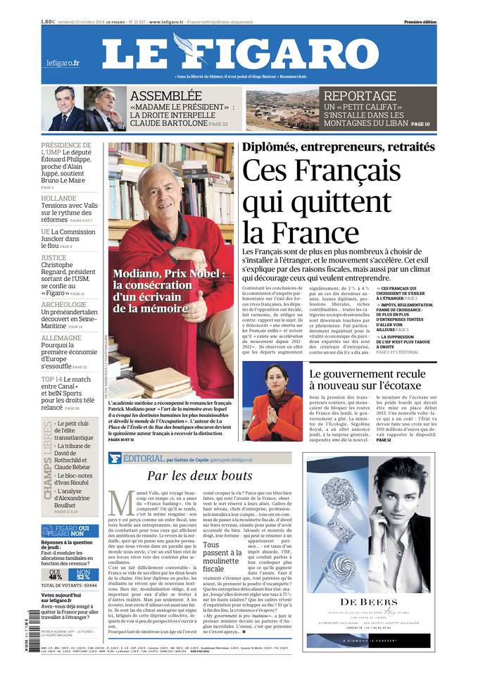 Le Figaro 10 octobre 2014 Le Figaro du 10 octobre 2014 à télécharger sur iPad
