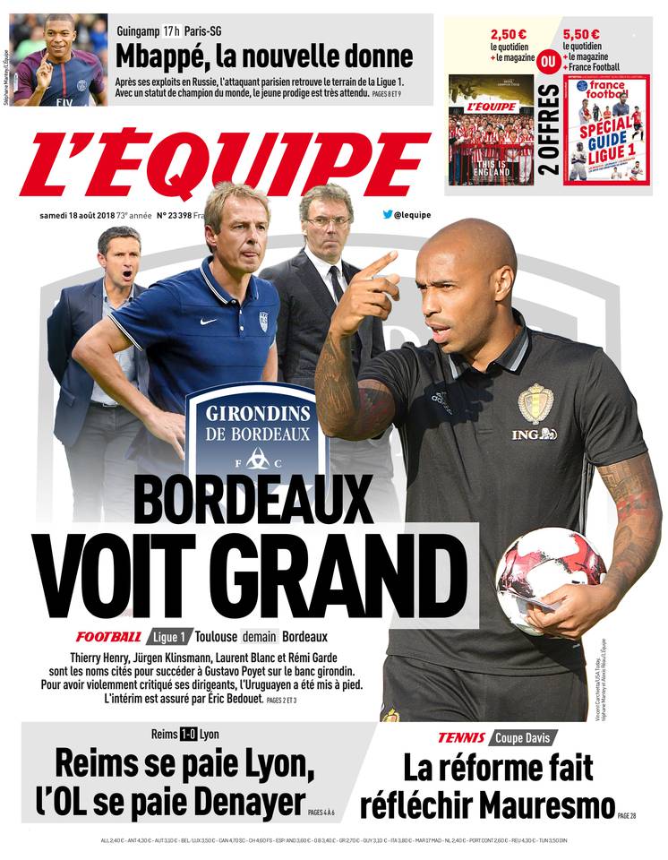 L'Équipe 18 août 2018 Abonnement à L'Équipe Pas Cher avec le BOUQUET SPORT ePresse.fr