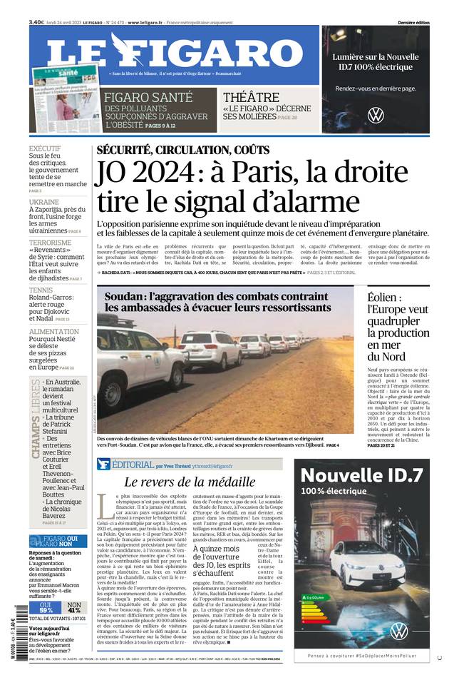 Le Figaro Une du 24 avril 2023