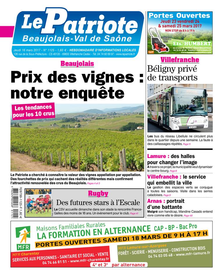 Le Patriote Beaujolais 16 mars 2017 Le Patriote Beaujolais du 16 mars 2017 à télécharger sur iPad