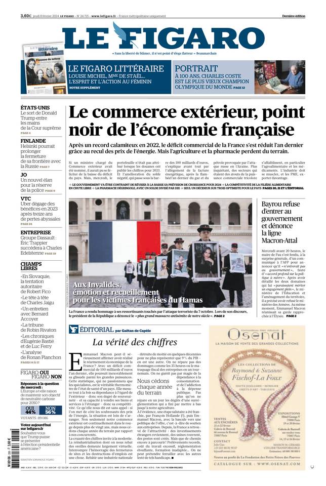 Le Figaro Une du 8 février 2024