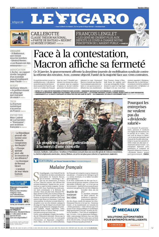 Le Figaro Une du 31 janvier 2023