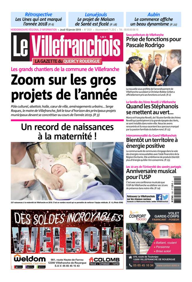 Le Villefranchois 10 janvier 2019 Le Villefranchois du 10 janvier 2019 à télécharger sur iPad