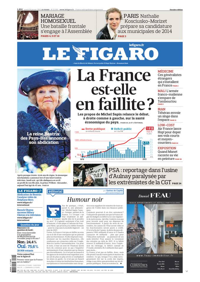 Le Figaro 29 janvier 2013 Le Figaro du 29 janvier 2013 à télécharger sur iPad