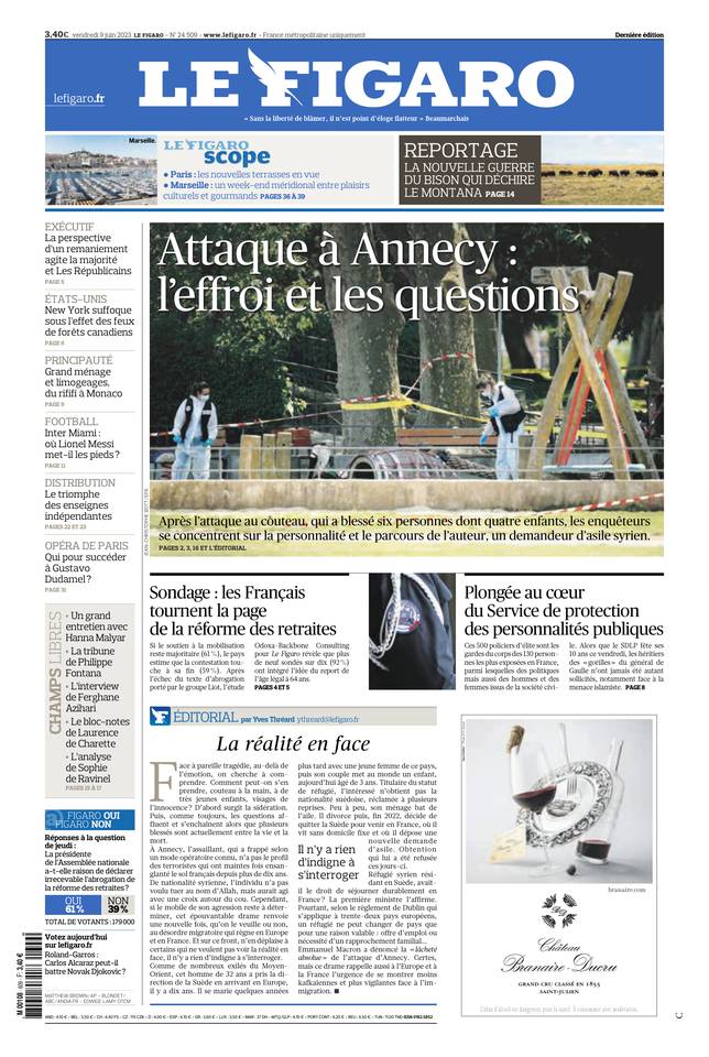 Le Figaro Une du 9 juin 2023