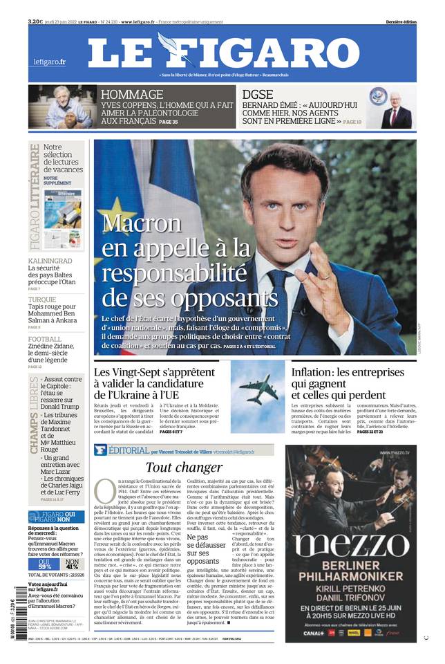 Le Figaro Une du 23 juin 2022