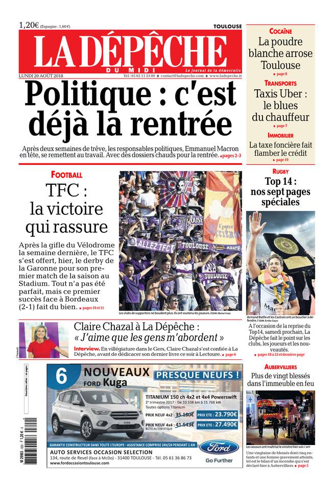 La Dépêche du Midi 20 août 2018 Abonnement à La Dépêche du Midi Pas Cher avec le BOUQUET ePresse.fr