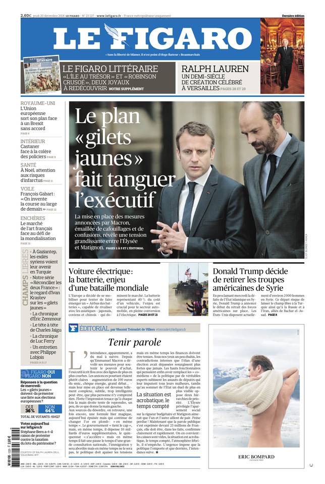 Le Figaro 20 décembre 2018 Le Figaro du 20 décembre 2018 à télécharger sur iPad