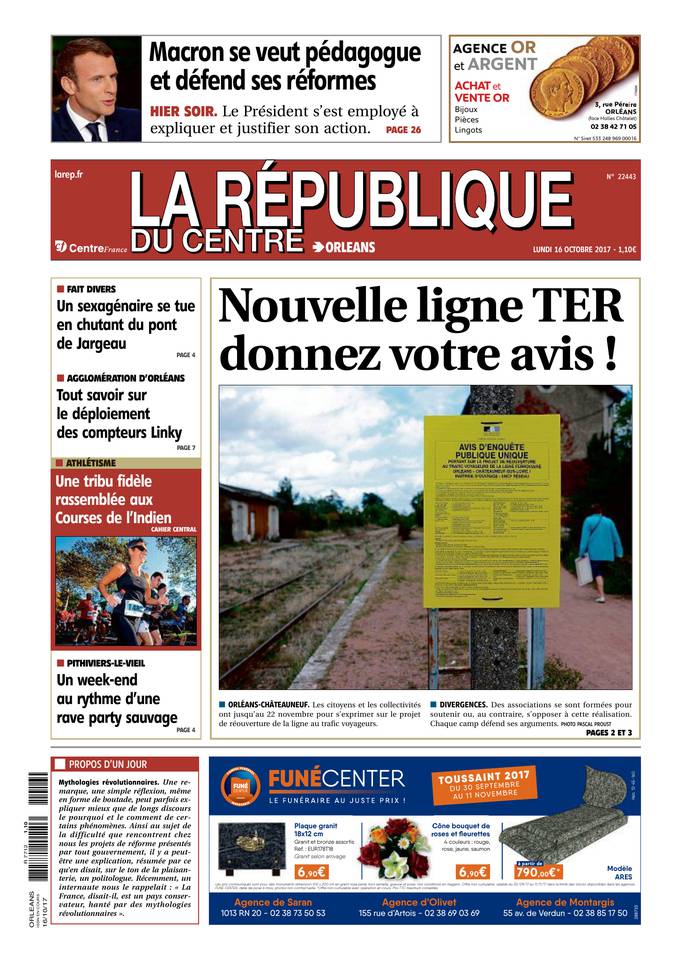 La République du Centre 16 octobre 2017 Abonnement République du Centre Pas Cher avec le BOUQUET ePresse.fr