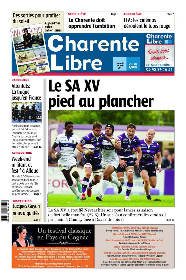 Charente Libre 19 août 2017 Abonnement Charente Libre Pas Cher avec BOUQUET INFO ePresse.fr