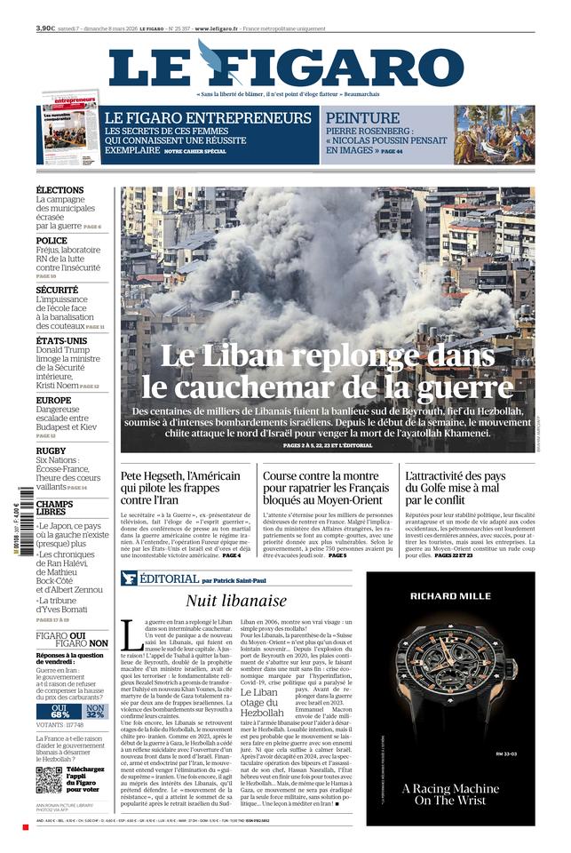 Le Figaro Une du 7 mars 2026