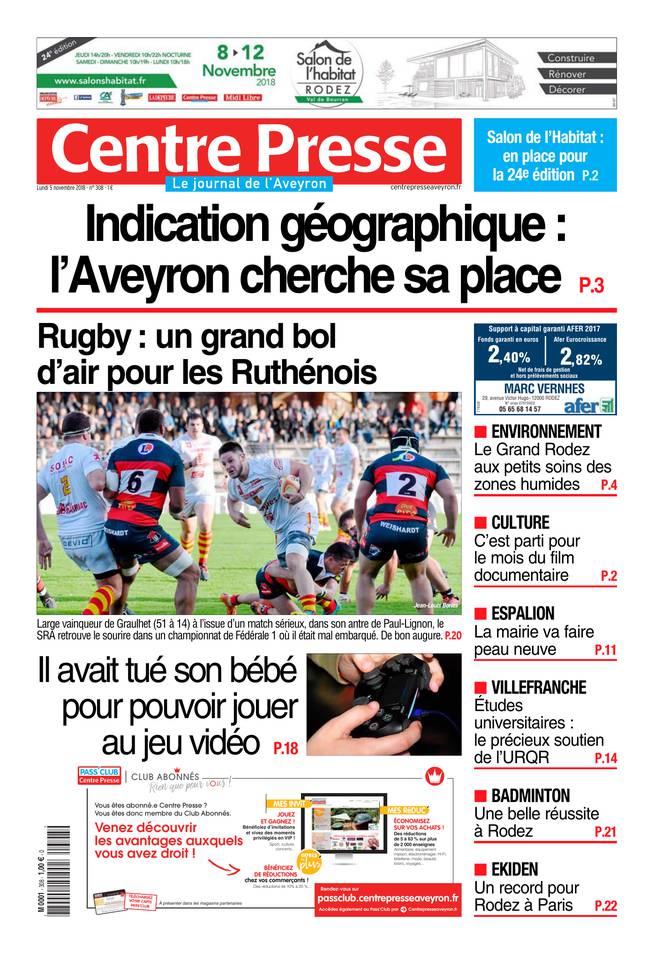 Centre Presse Aveyron 05 novembre 2018 Centre Presse Aveyron du 05 novembre 2018 à télécharger sur iPad