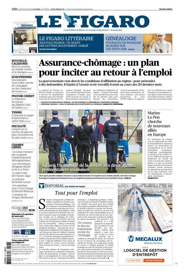 Le Figaro Une du 23 mai 2024