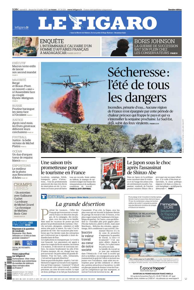 Le Figaro Une du 9 juillet 2022