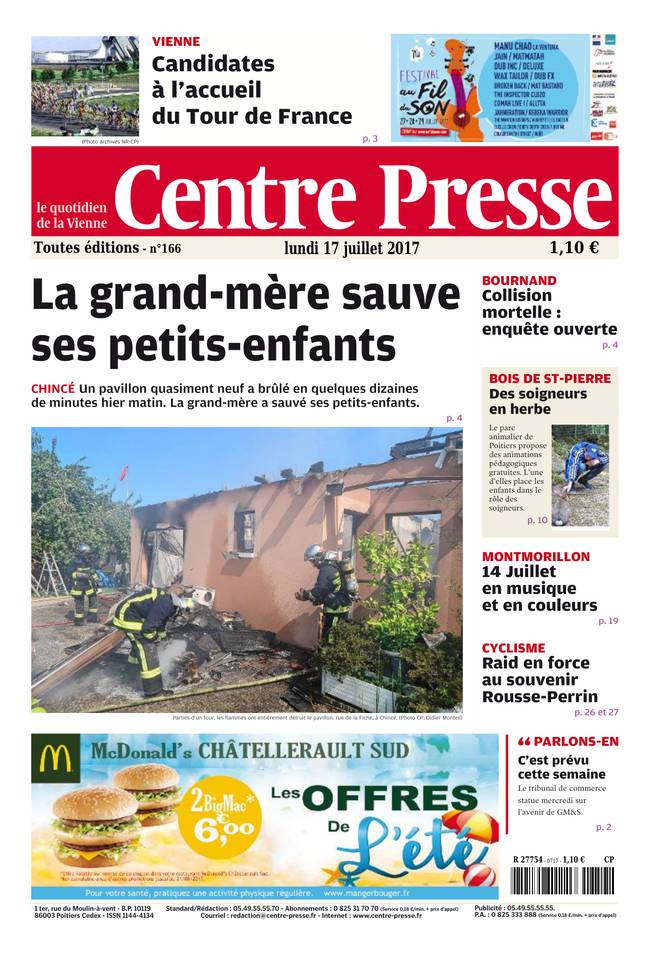 Centre Presse 17 juillet 2017 Centre Presse du 17 juillet 2017 à télécharger sur iPad