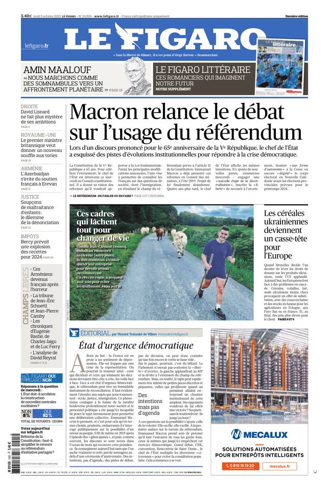 Le Figaro Une du 5 octobre 2023