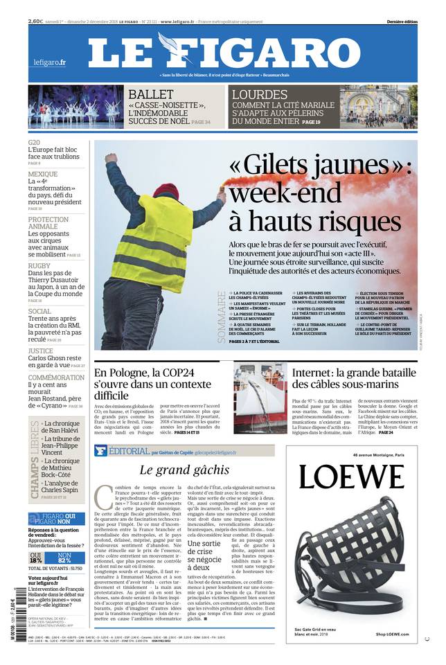 Le Figaro 01 décembre 2018 Le Figaro du 01 décembre 2018 à télécharger sur iPad