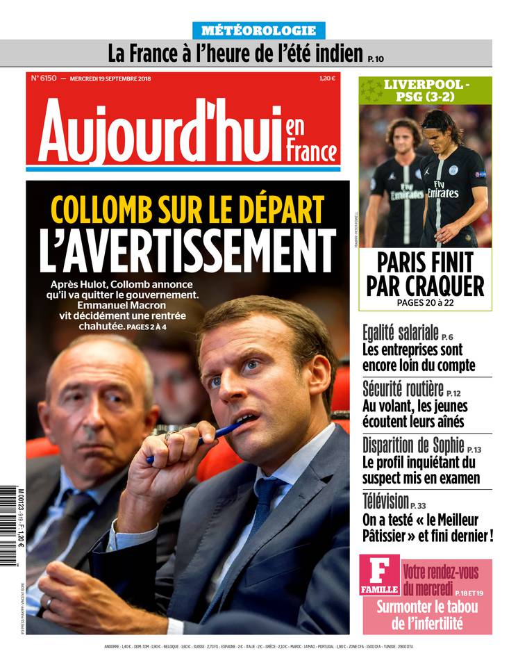 Aujourd'hui en France 19 septembre 2018 Aujourd'hui en France du 19 septembre 2018 à télécharger sur iPad