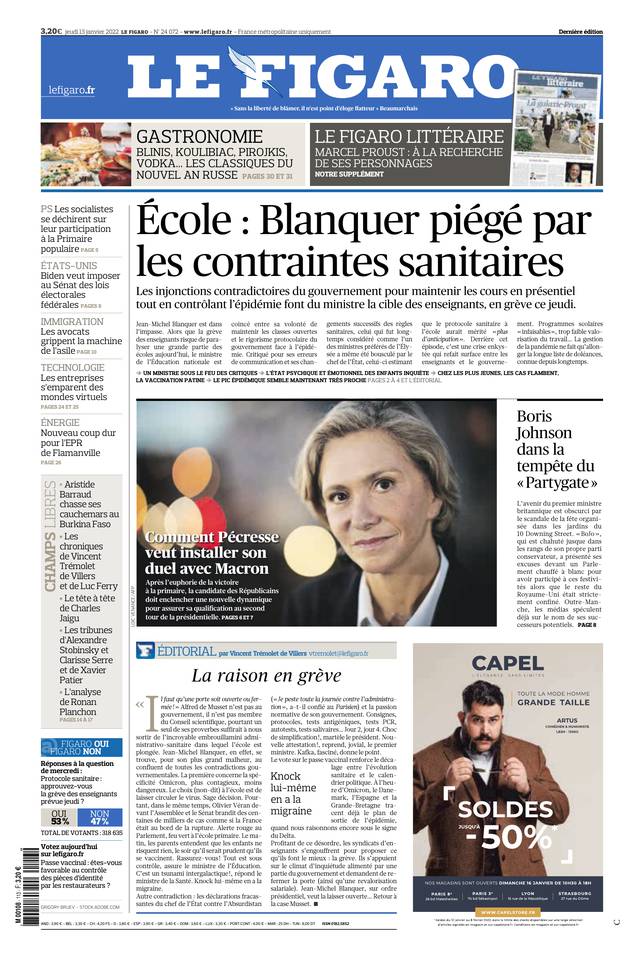 Le Figaro Une du 13 janvier 2022
