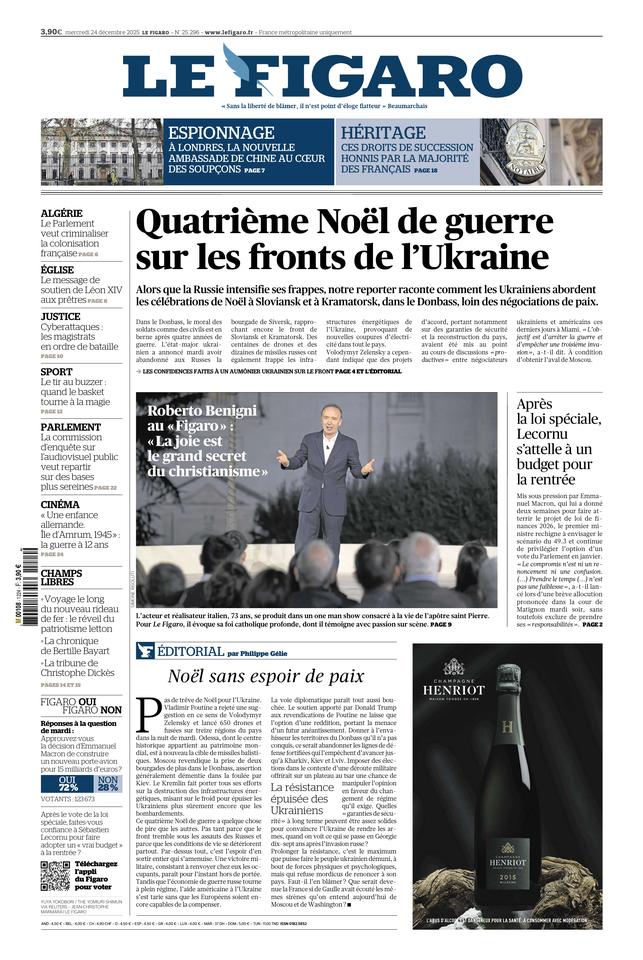Le Figaro Une du 24 décembre 2025