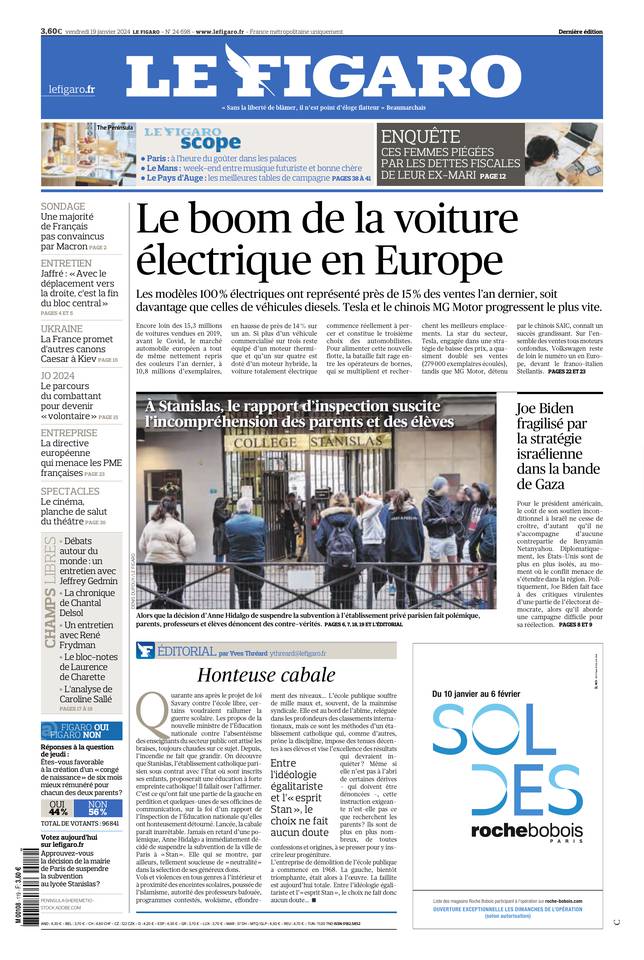 Le Figaro Une du 19 janvier 2024