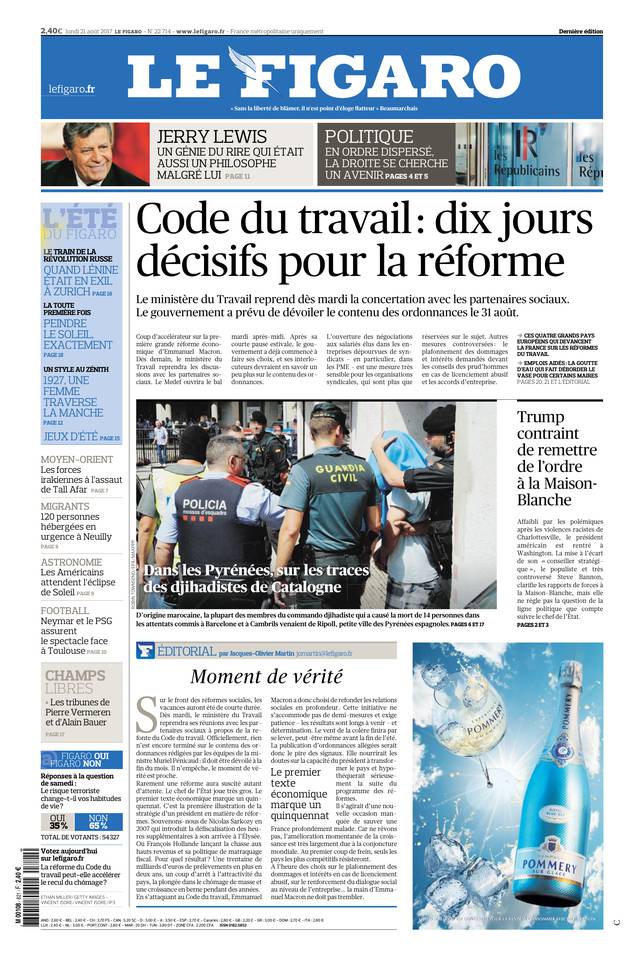 Le Figaro 21 août 2017 Abonnement Le Figaro Pas Cher avec le BOUQUET INFO ePresse.fr