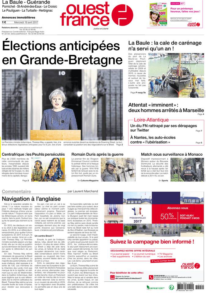 Ouest-France 19 avril 2017 Ouest-France du 19 avril 2017 à télécharger sur iPad