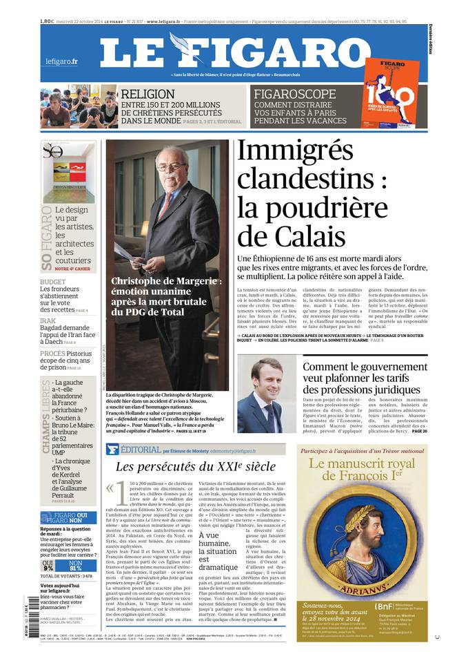 Le Figaro 22 octobre 2014 Le Figaro du 22 octobre 2014 à télécharger sur iPad