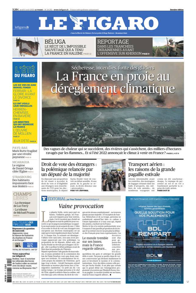 Le Figaro Une du 11 août 2022