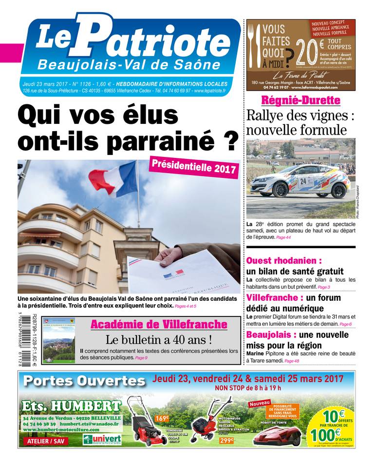 Le Patriote Beaujolais 23 mars 2017 Le Patriote Beaujolais du 23 mars 2017 à télécharger sur iPad