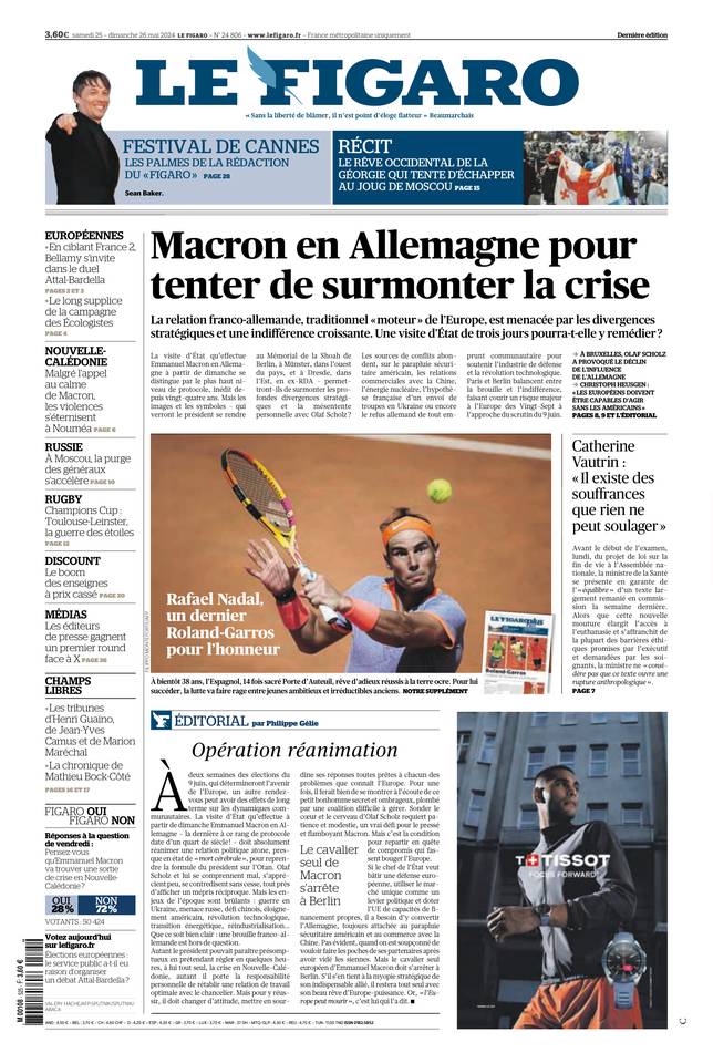 Le Figaro Une du 25 mai 2024