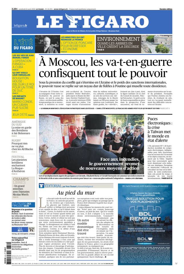 Le Figaro Une du 12 août 2022