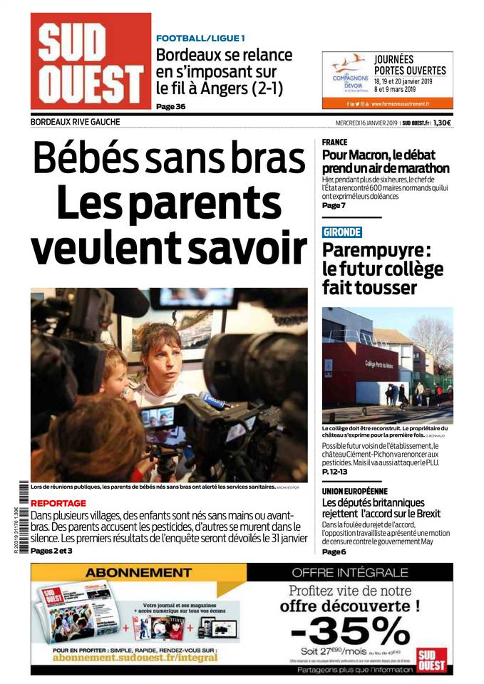Sud Ouest 16 janvier 2019 Abonnement Sud Ouest Pas Cher avec BOUQUET INFO ePresse.fr
