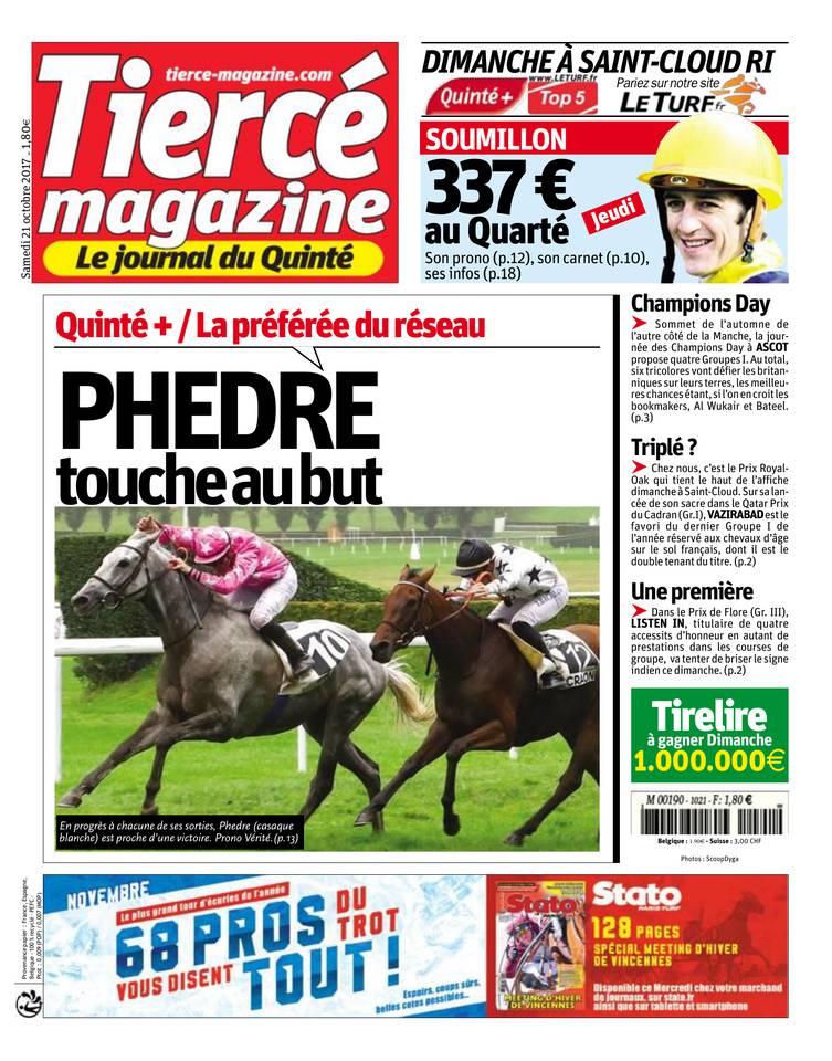 Tiercé Magazine 21 octobre 2017 Abonnement Tiercé Mag Pas Cher avec le BOUQUET ePresse.fr