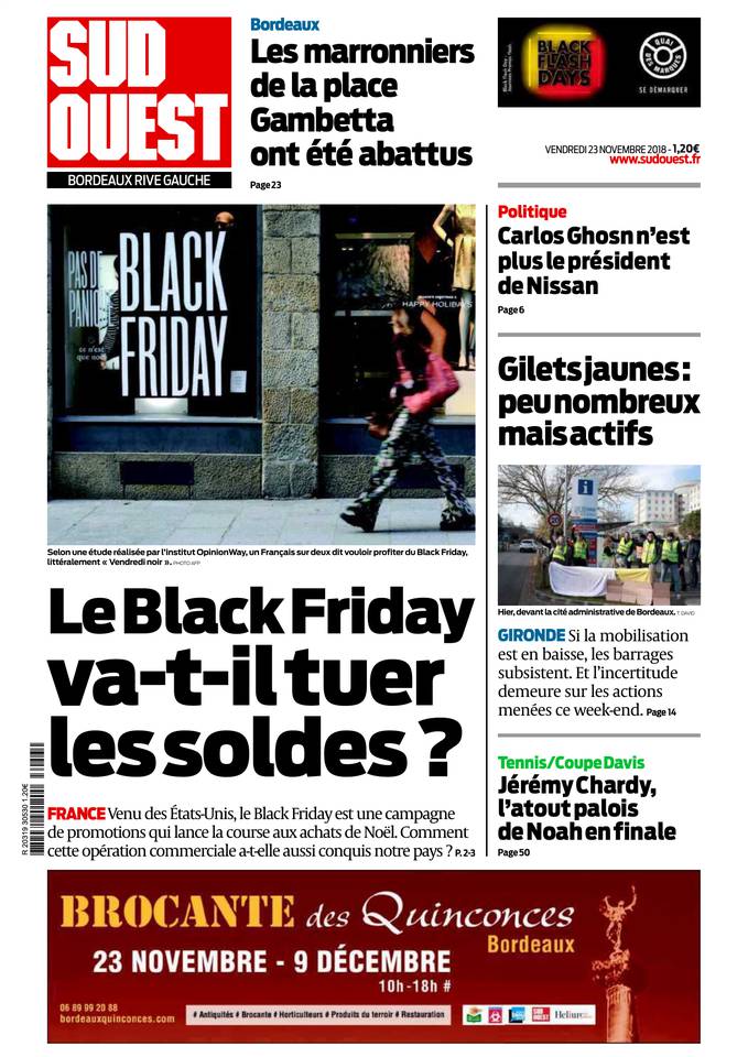 Sud Ouest 23 novembre 2018 Sud Ouest du 23 novembre 2018 à télécharger sur iPad