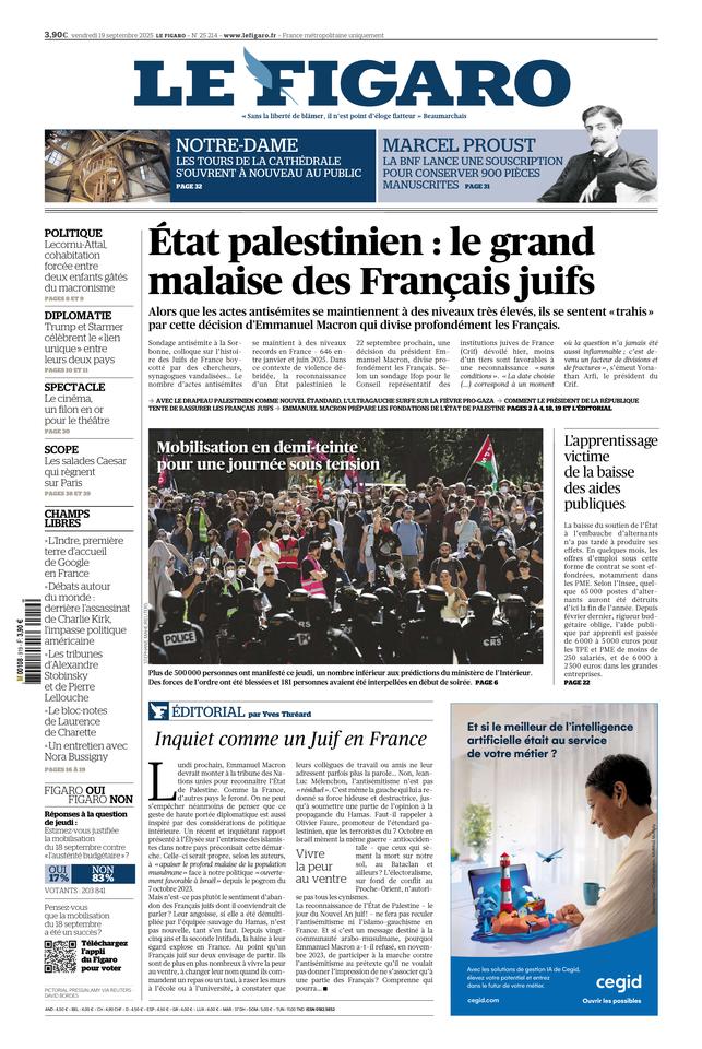 Le Figaro Une du 19 septembre 2025