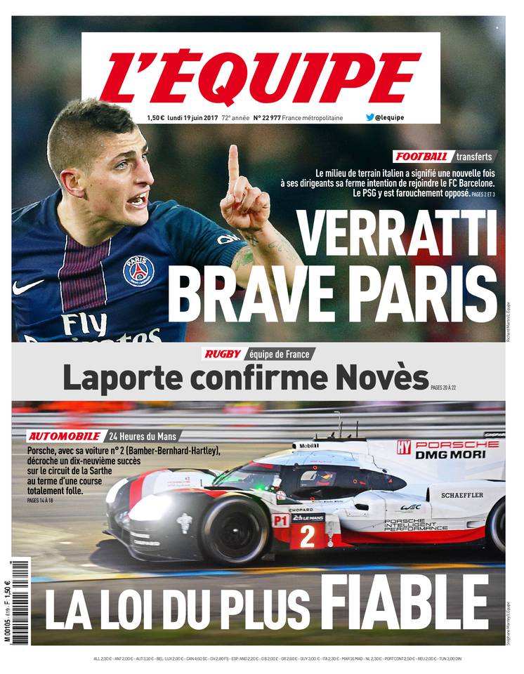 L'Équipe 19 juin 2017 L'Équipe du 19 juin 2017 à télécharger sur iPad
