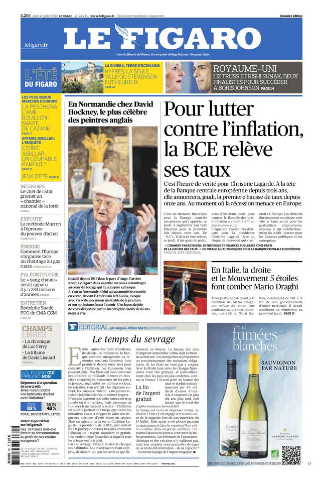 Le Figaro Une du 21 juillet 2022