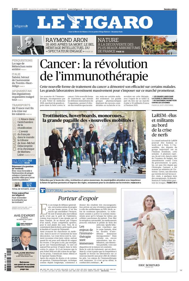 Le Figaro 20 octobre 2018 Le Figaro du 20 octobre 2018 à télécharger sur iPad