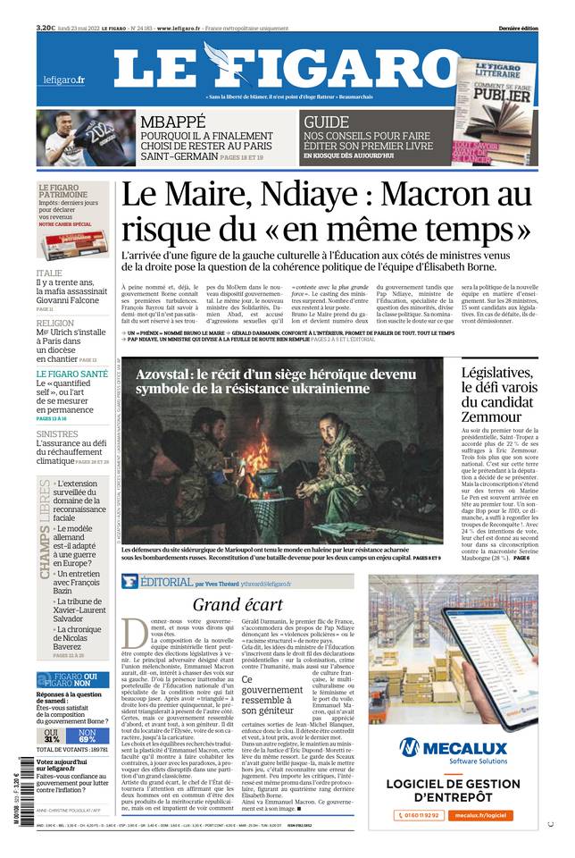 Le Figaro Une du 23 mai 2022