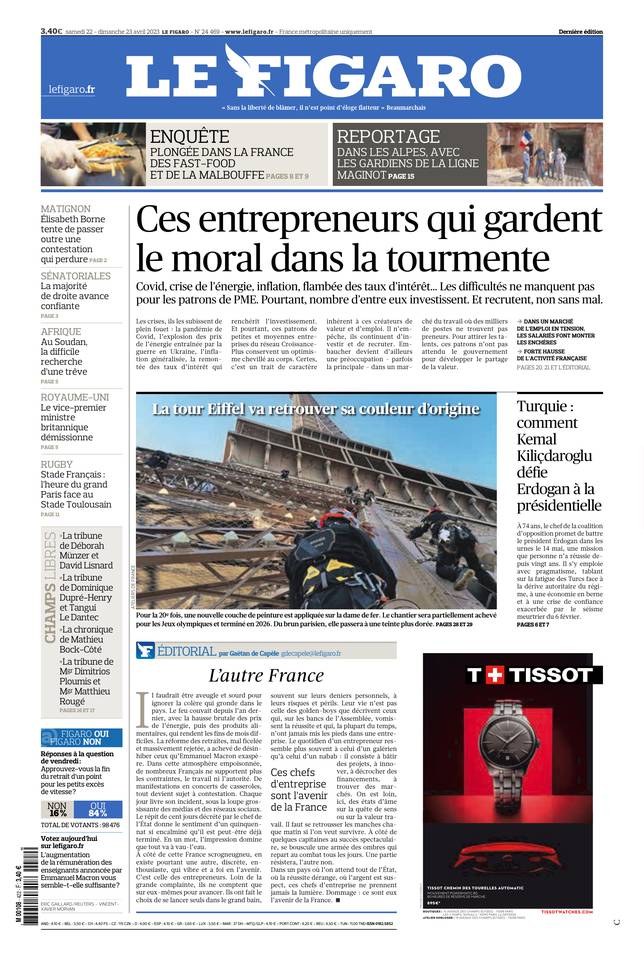 Le Figaro Une du 22 avril 2023