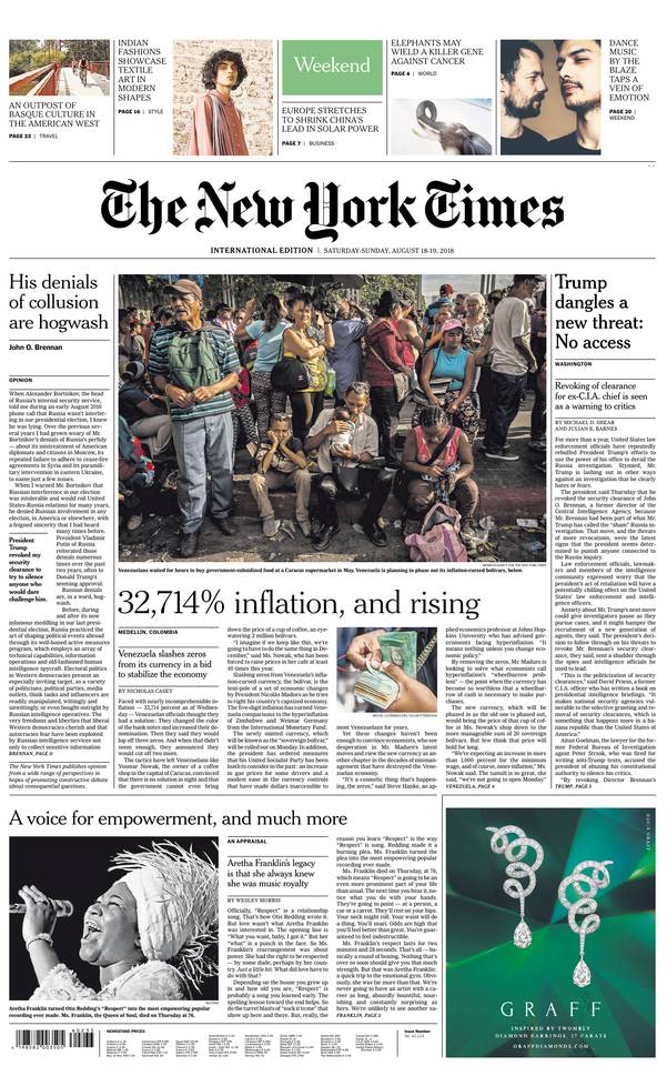 International New York Times 18 août 2018 Abonnement International NY Times Pas Cher avec le BOUQUET ePresse.fr