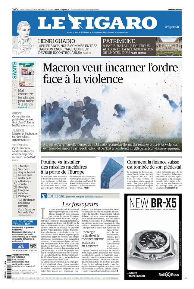 Le Figaro Une du 27 mars 2023